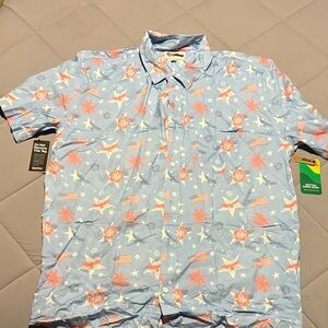 Tropical Print Blue Shirt